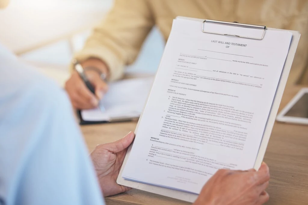 Attorney and Client working on a will and trust.