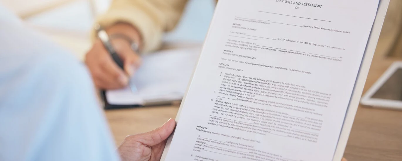 Attorney and Client working on a will and trust.