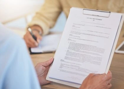 Attorney and Client working on a will and trust.